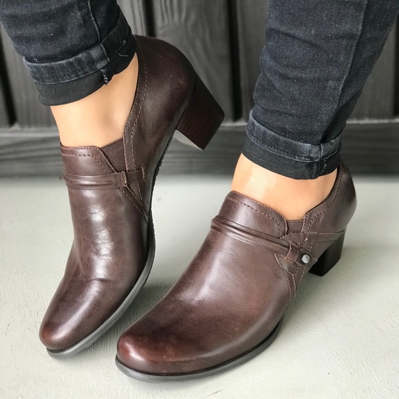 Distressed Leather Kitten Heeled Ankle Loafer Boot - Picture 3 of 5